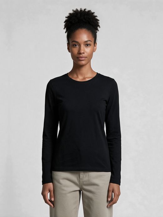 Women's Plain Black Full Sleeve Round Neck T-Shirt