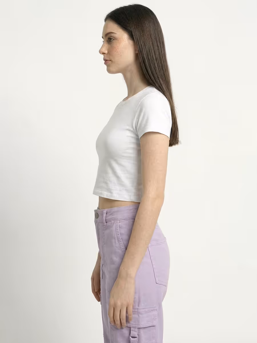 Women's Plain White Half Sleeve Crop Top 3