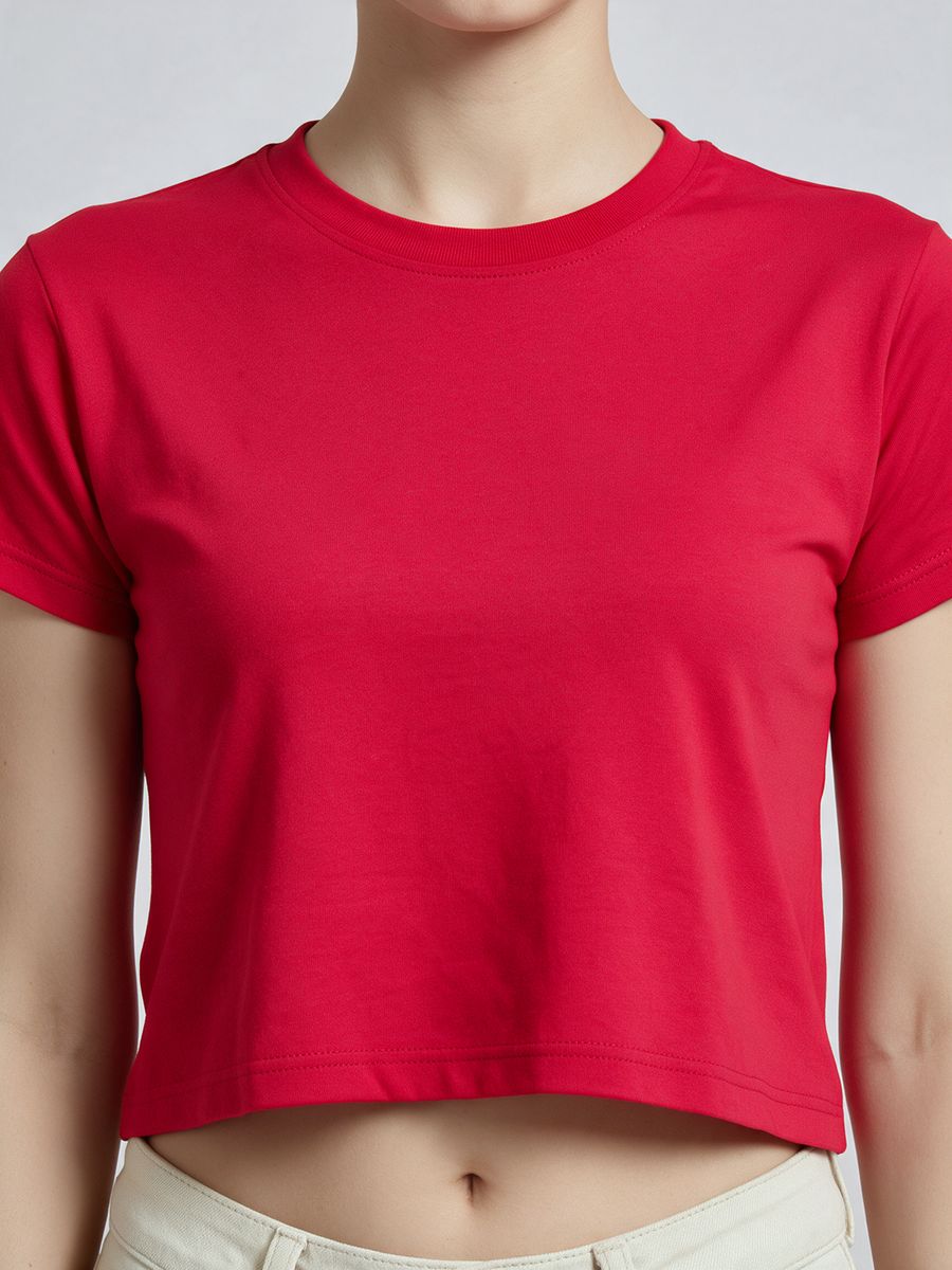 Women's Plain Red Half Sleeve Crop Top - alternate view 5