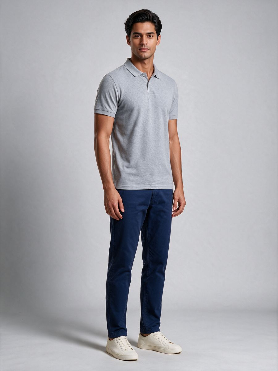 Men's Plain Grey Melange Half Sleeve Polo T-Shirt - alternate view 4
