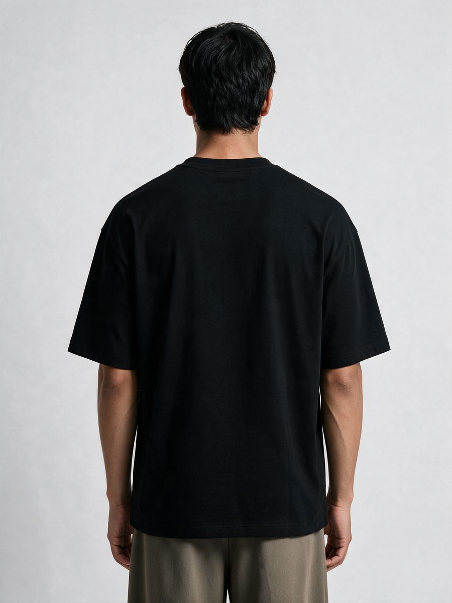Men's Plain Black Round Neck Oversized T-Shirt - alternate view 2