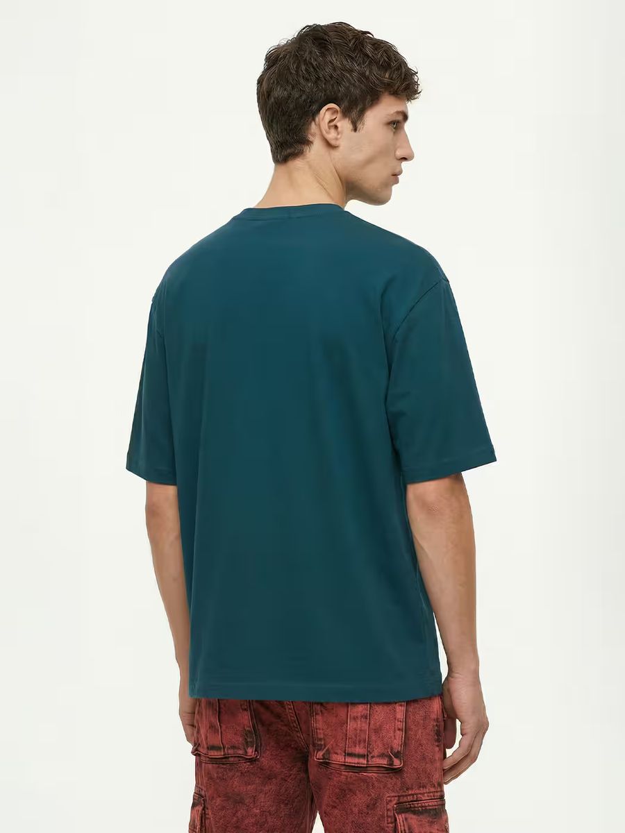 Men's Plain Petrol Round Neck Oversized T-Shirt - alternate view 5