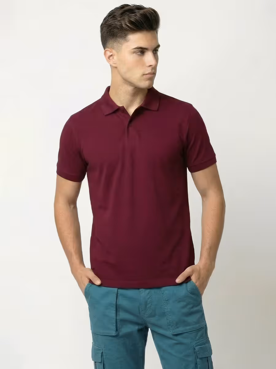 Men's Plain Maroon Half Sleeve Polo T-Shirt 2