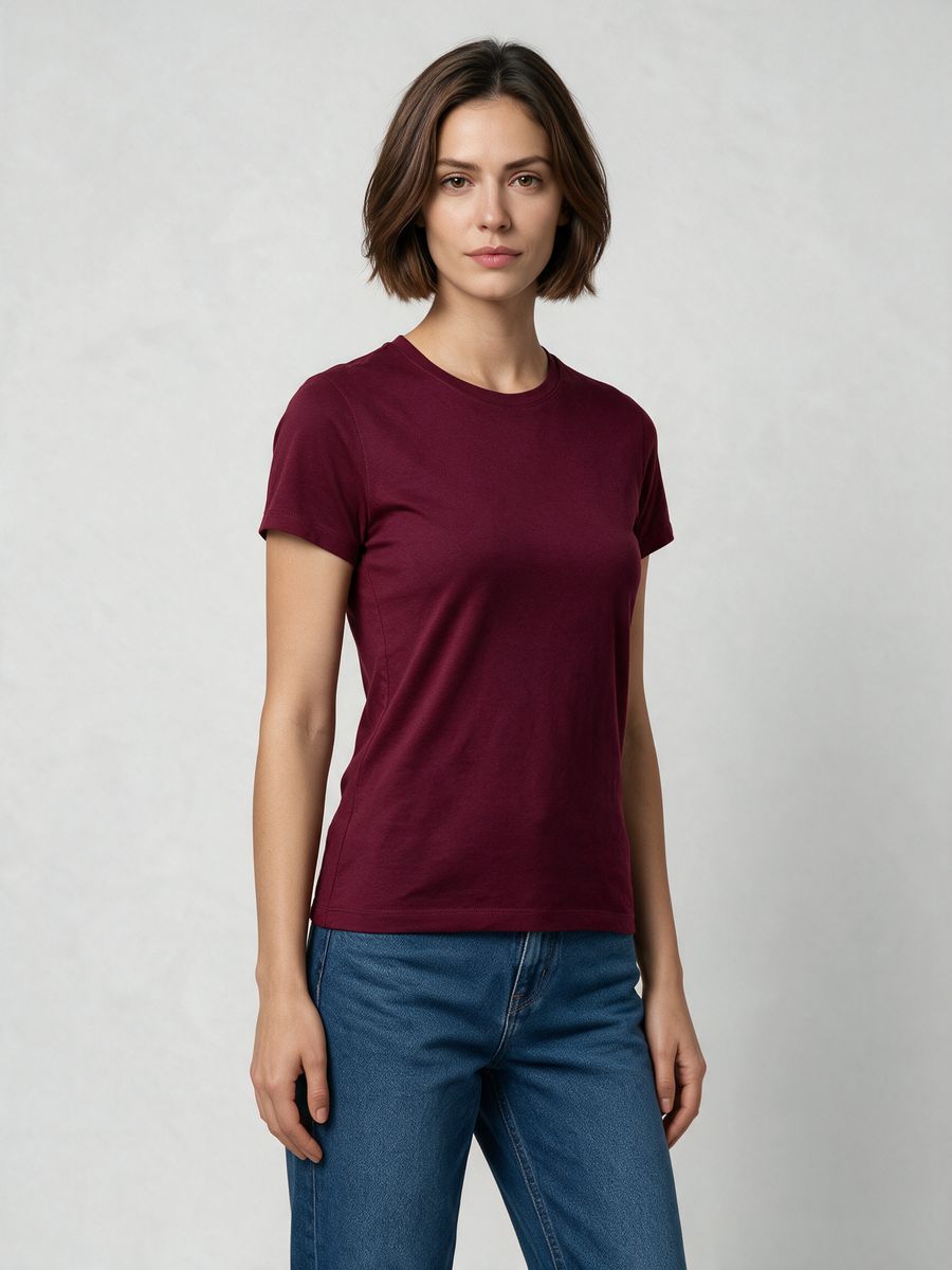 Women's Plain Maroon Half Sleeve Round Neck T-Shirt - alternate view 4