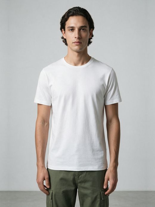 Men's Plain White Half Sleeve Round Neck T-Shirt