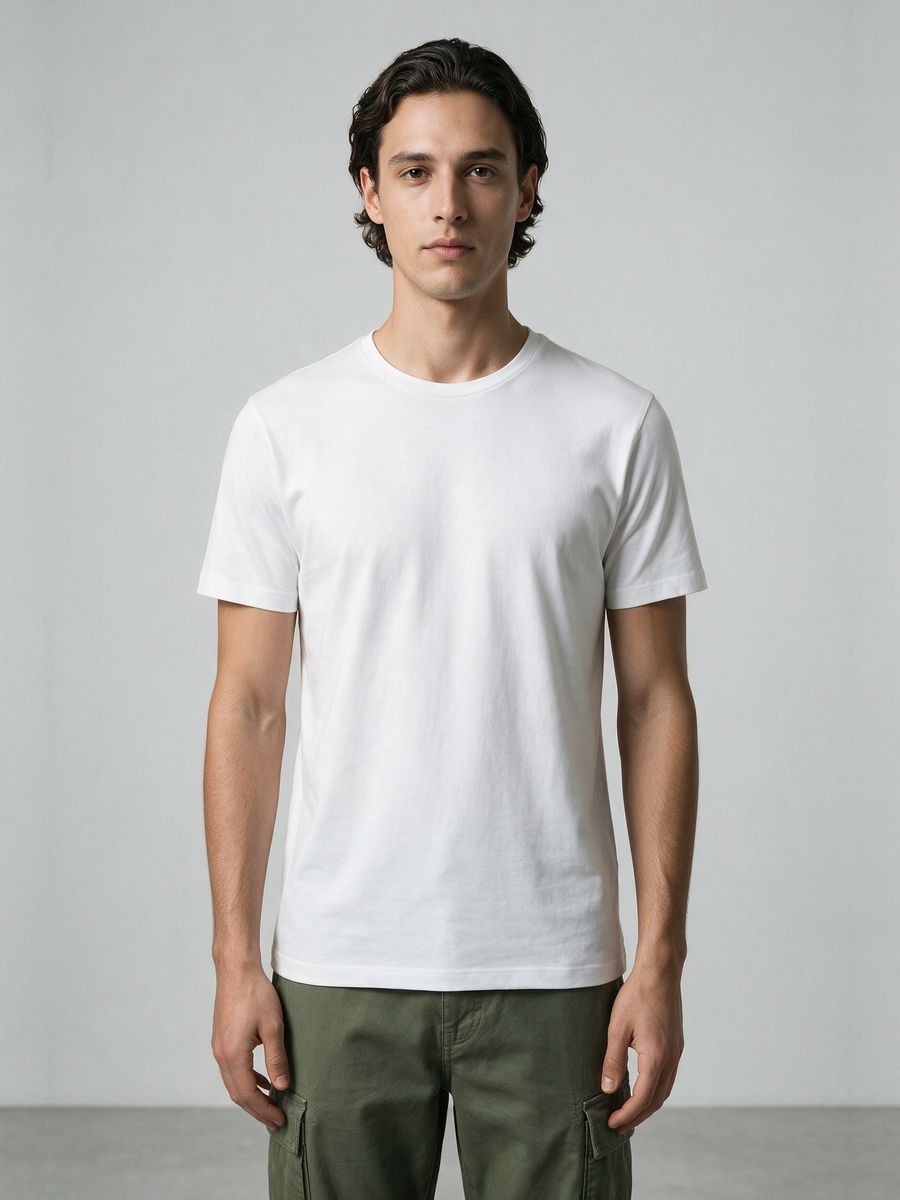 Men's Plain White Half Sleeve Round Neck T-Shirt