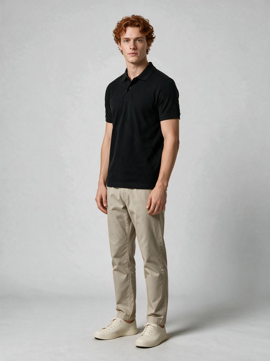 Men's Plain Black Polo Collared T-Shirt - alternate view 4