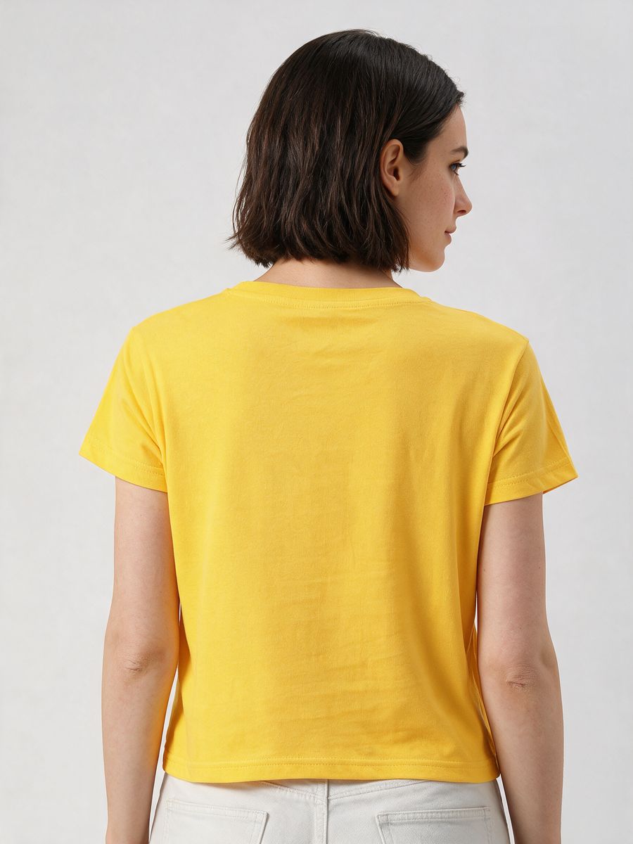 Women's Plain Yellow Half Sleeve Crop Top - alternate view 2