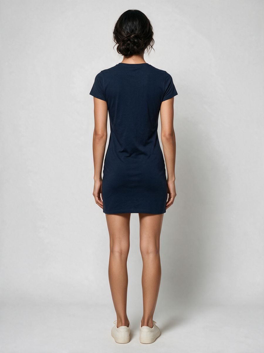 Women's Plain Navy Blue Half Sleeve T-Shirt Dress - alternate view 2