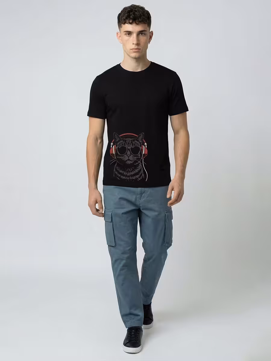 Cool Music Cat T-Shirt For Men - Half Sleeve 5