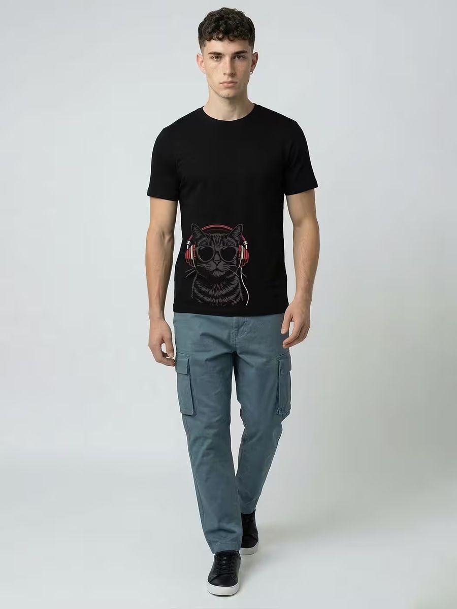 Cool Music Cat T-Shirt For Men - Half Sleeve - alternate view 5