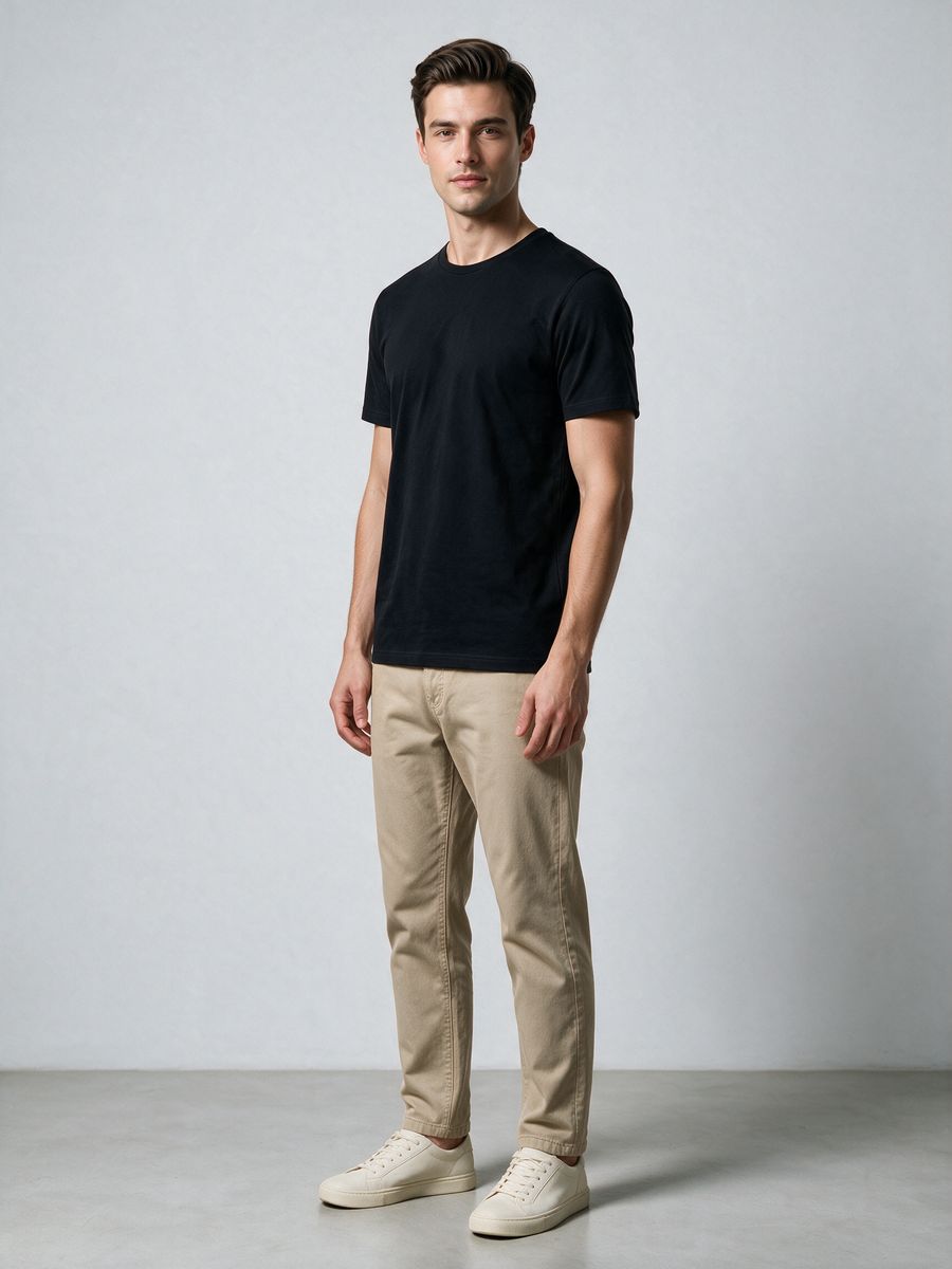 Men's Plain Black Half Sleeve Round Neck T-Shirt - alternate view 4