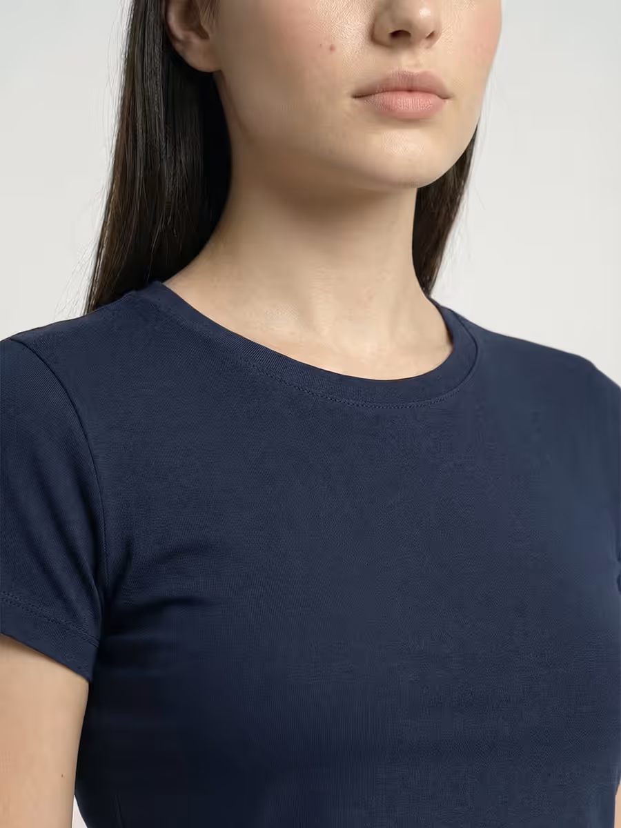 Women's Plain Navy Blue Half Sleeve Crop Top 6