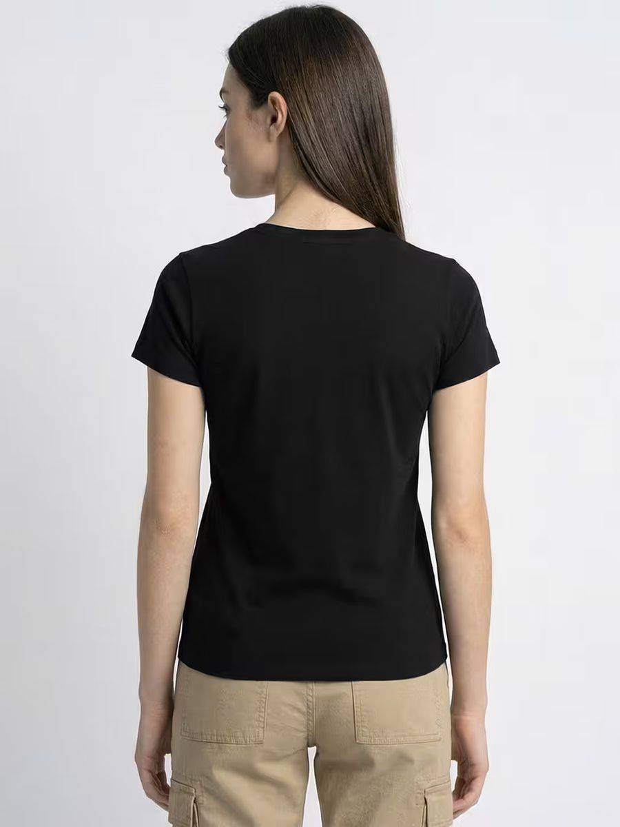 Women's Plain Black Half Sleeve Round Neck T-Shirt 2