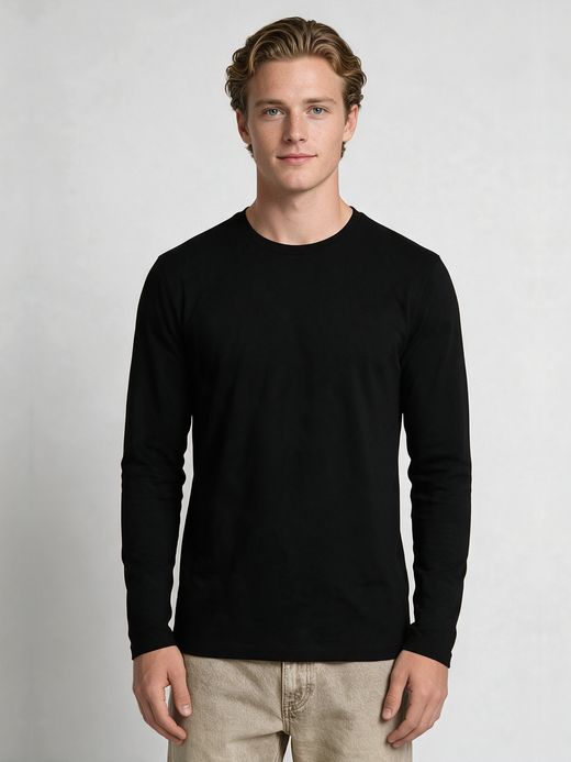 Men's Plain Black Full Sleeve Round Neck T-Shirt