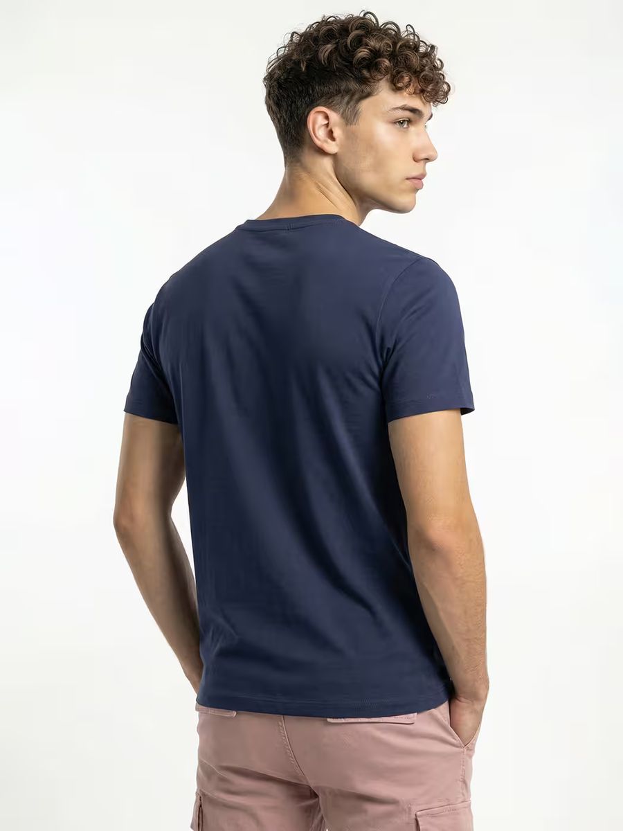 Men's Plain Navy Blue Half Sleeve Round Neck T-Shirt 5