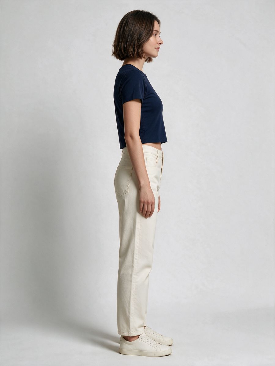 Women's Plain Navy Blue Half Sleeve Crop Top - alternate view 3