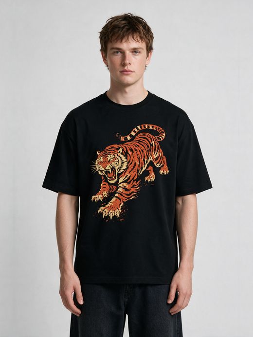 Tiger Graphic Printed Streetwear Oversized T-Shirt