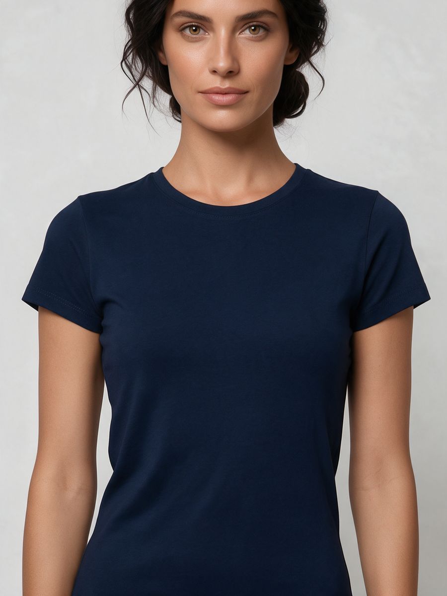Women's Plain Navy Blue Half Sleeve T-Shirt Dress - alternate view 5