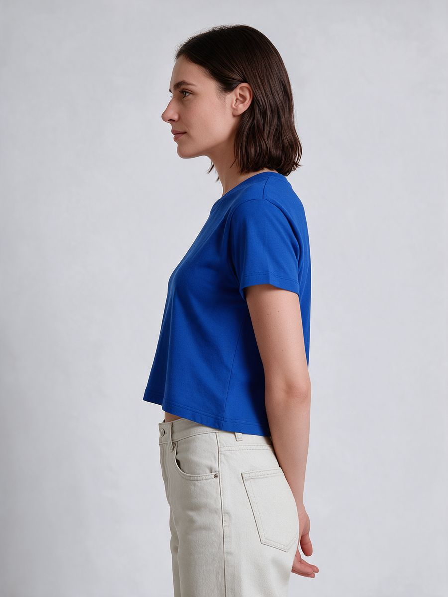 Women's Plain Royal Blue Half Sleeve Crop Top - alternate view 3