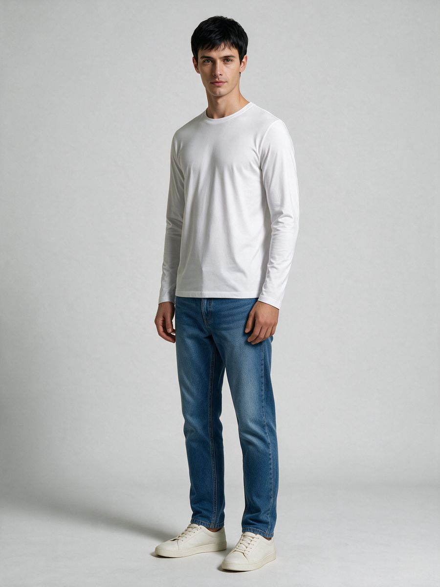 Men's Plain White Full Sleeve Round Neck T-Shirt - alternate view 4