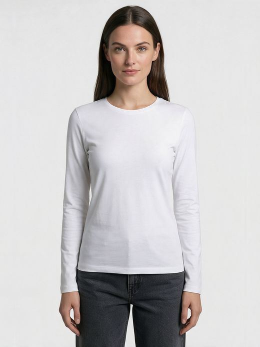 Women's Plain White Full Sleeve Round Neck T-Shirt