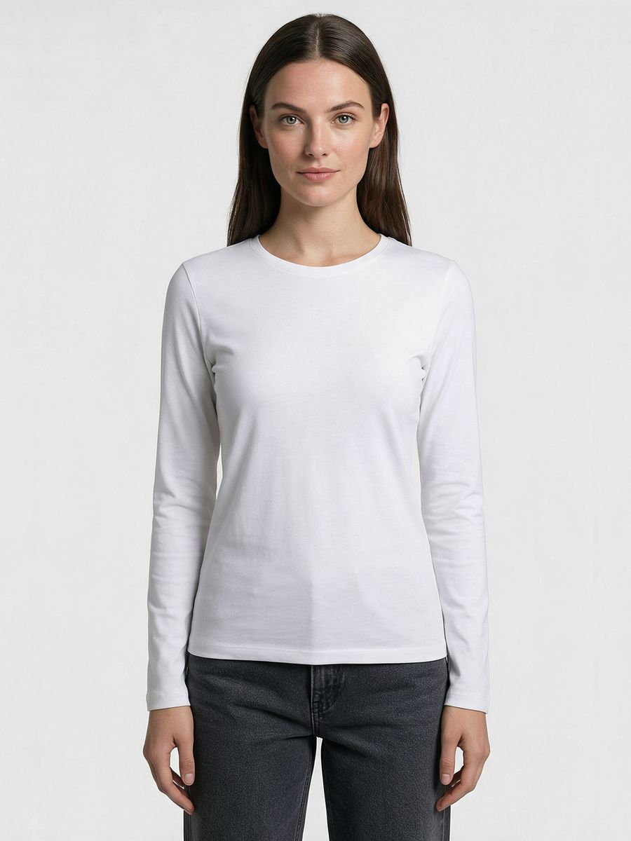 Women's Plain White Full Sleeve Round Neck T-Shirt