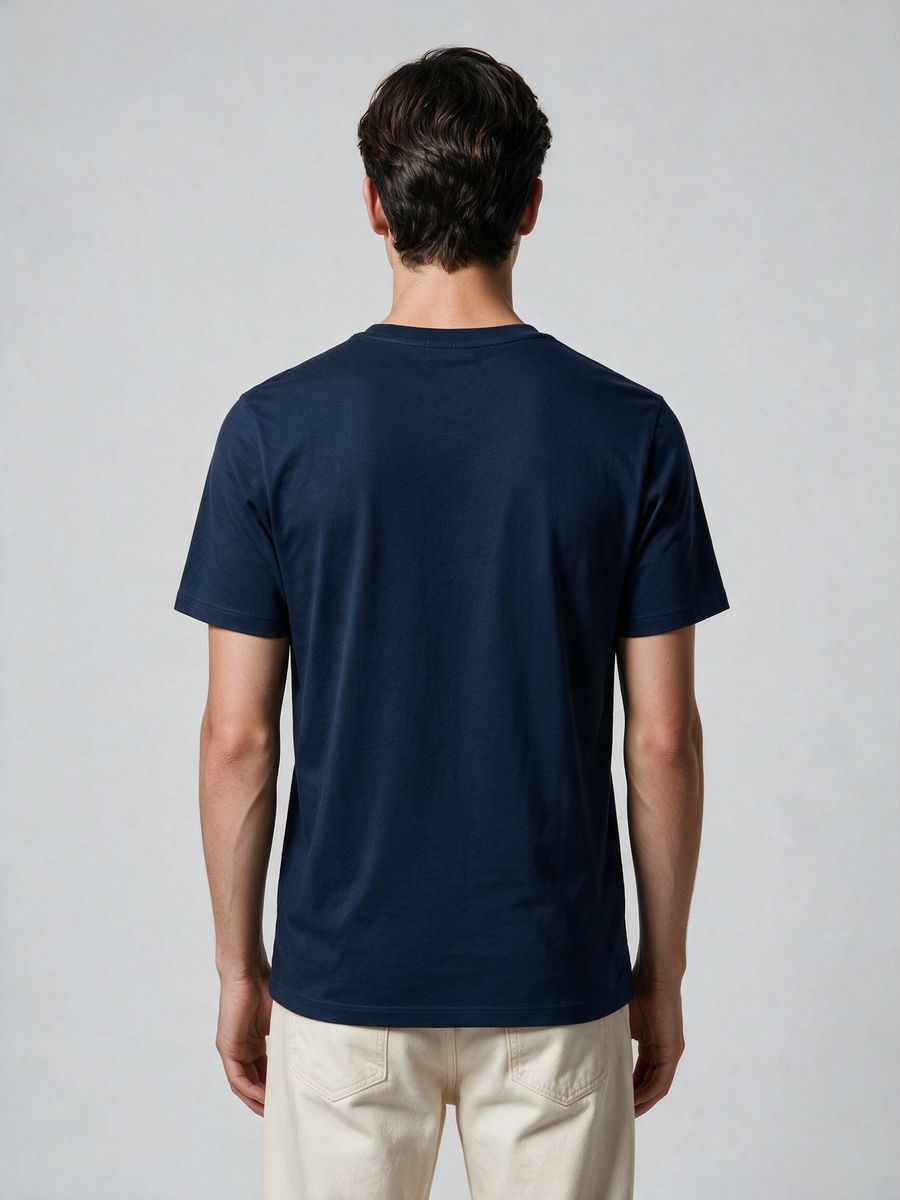 Men's Plain Navy Blue Half Sleeve Round Neck T-Shirt - alternate view 2