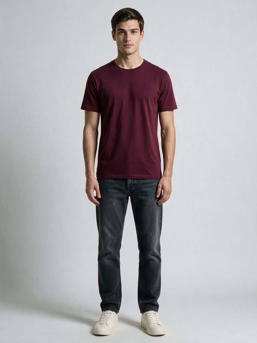 Men's Plain Maroon Half Sleeve Round Neck T-Shirt - alternate view 6