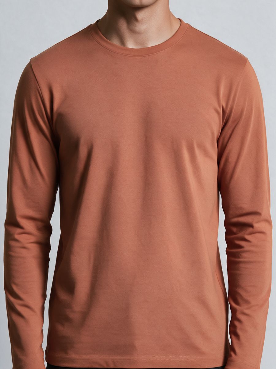 Men's Plain Saffron Full Sleeve Round Neck T-Shirt - alternate view 5