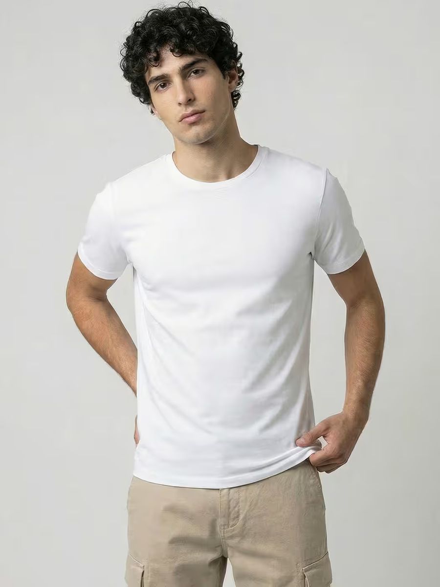 Men's Plain White Half Sleeve Round Neck T-Shirt