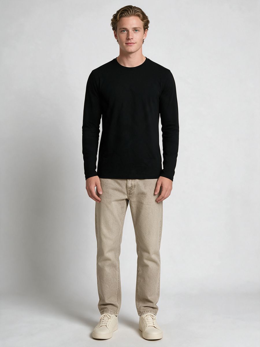 Men's Plain Black Full Sleeve Round Neck T-Shirt - alternate view 6