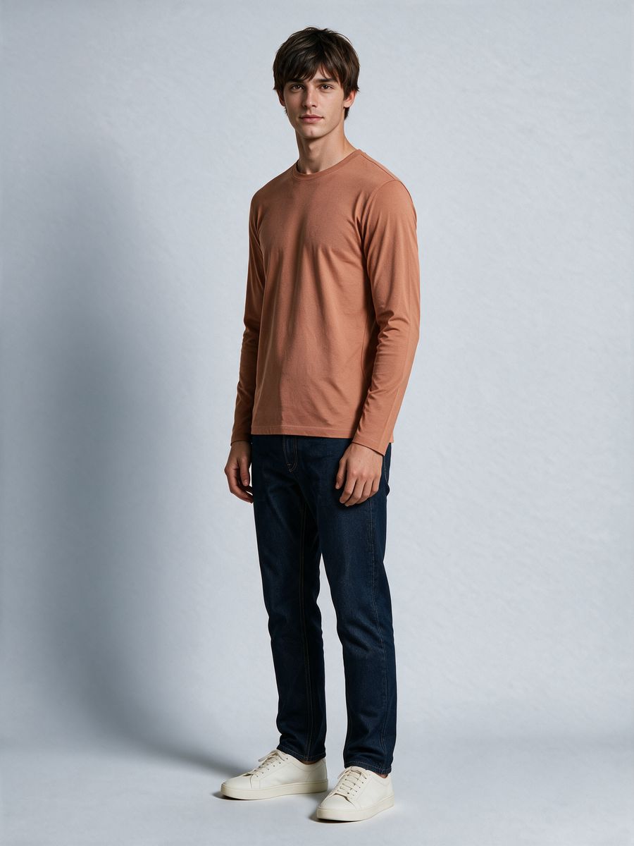 Men's Plain Saffron Full Sleeve Round Neck T-Shirt - alternate view 4