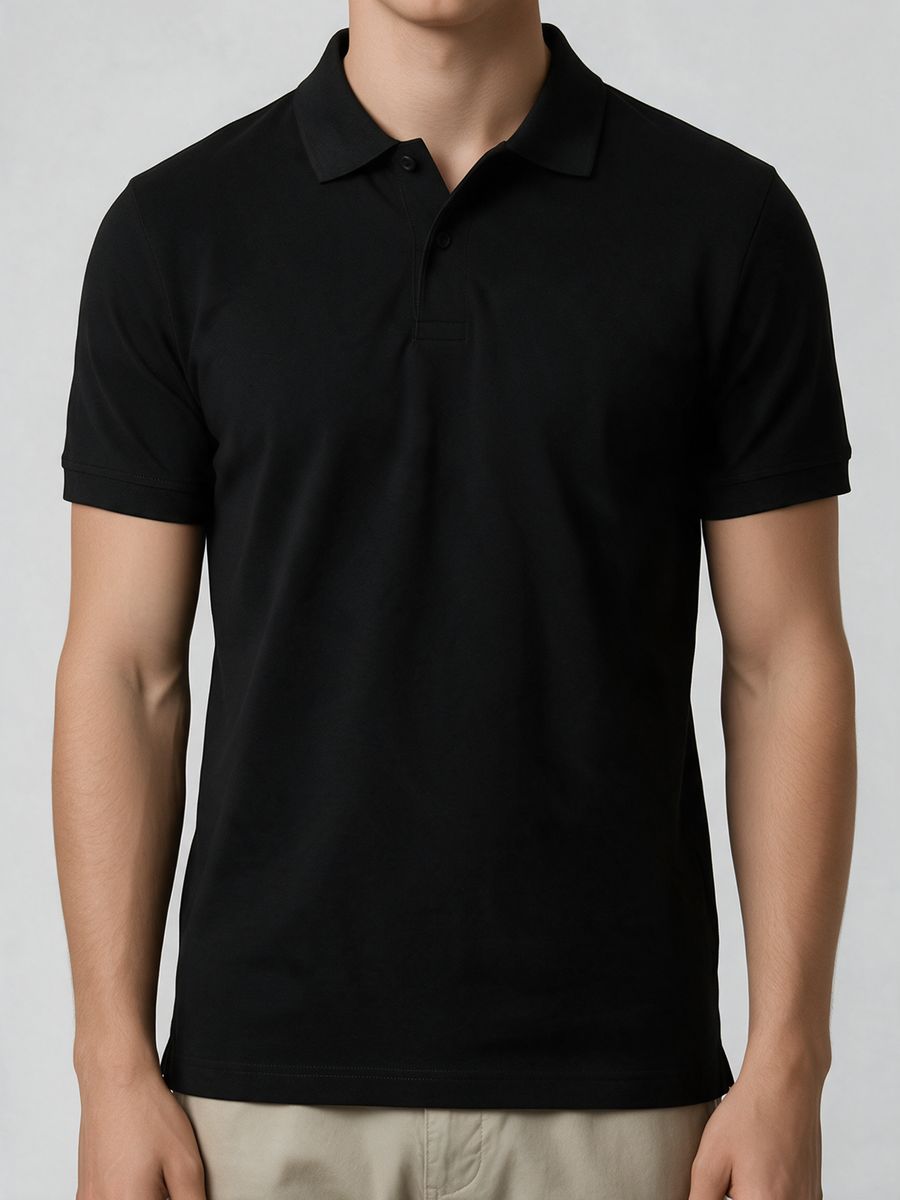 Men's Plain Black Polo Collared T-Shirt - alternate view 5