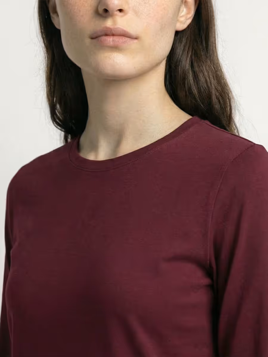 Women's Plain Maroon Full Sleeve Round Neck T-Shirt 6