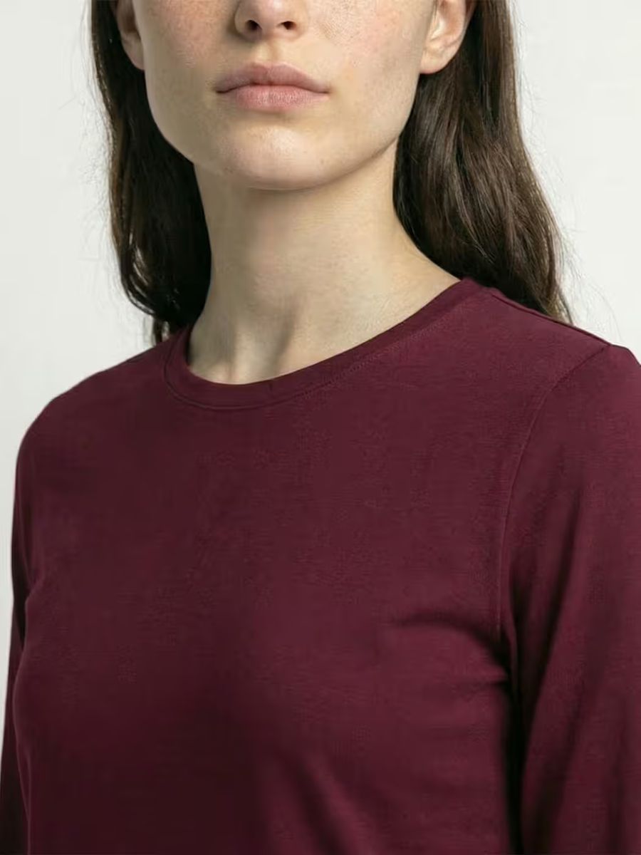Women's Plain Maroon Full Sleeve Round Neck T-Shirt 6