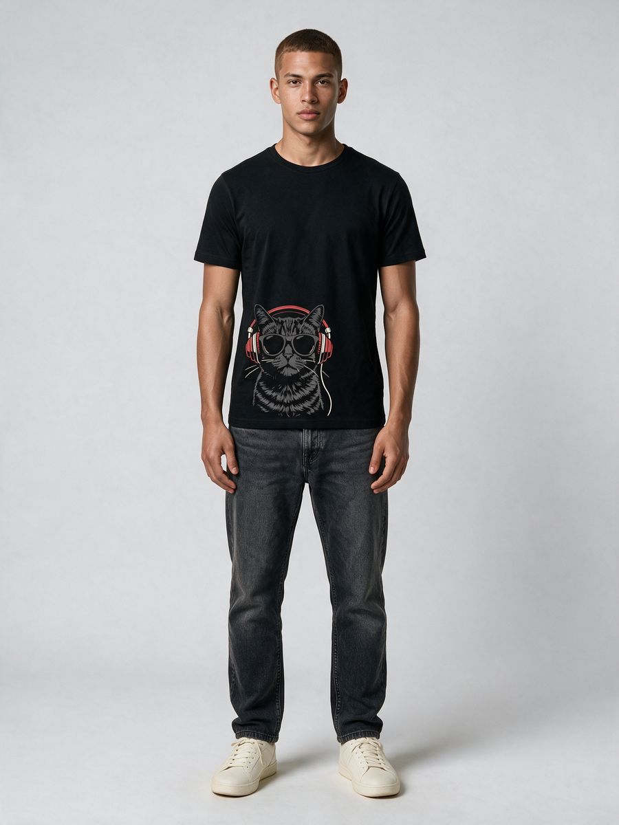 Cool Music Cat T-Shirt For Men - Half Sleeve - alternate view 6
