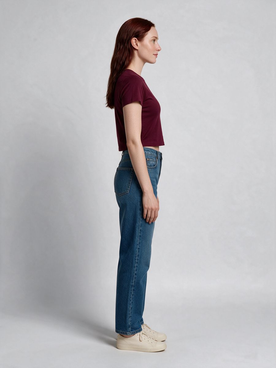 Women's Plain Maroon Half Sleeve Crop Top - alternate view 3