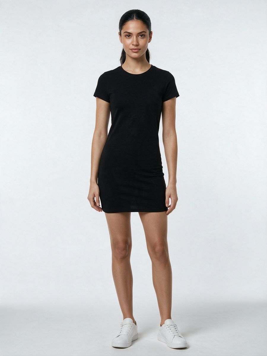 Women's Plain Black Half Sleeve T-Shirt Dress - alternate view 6
