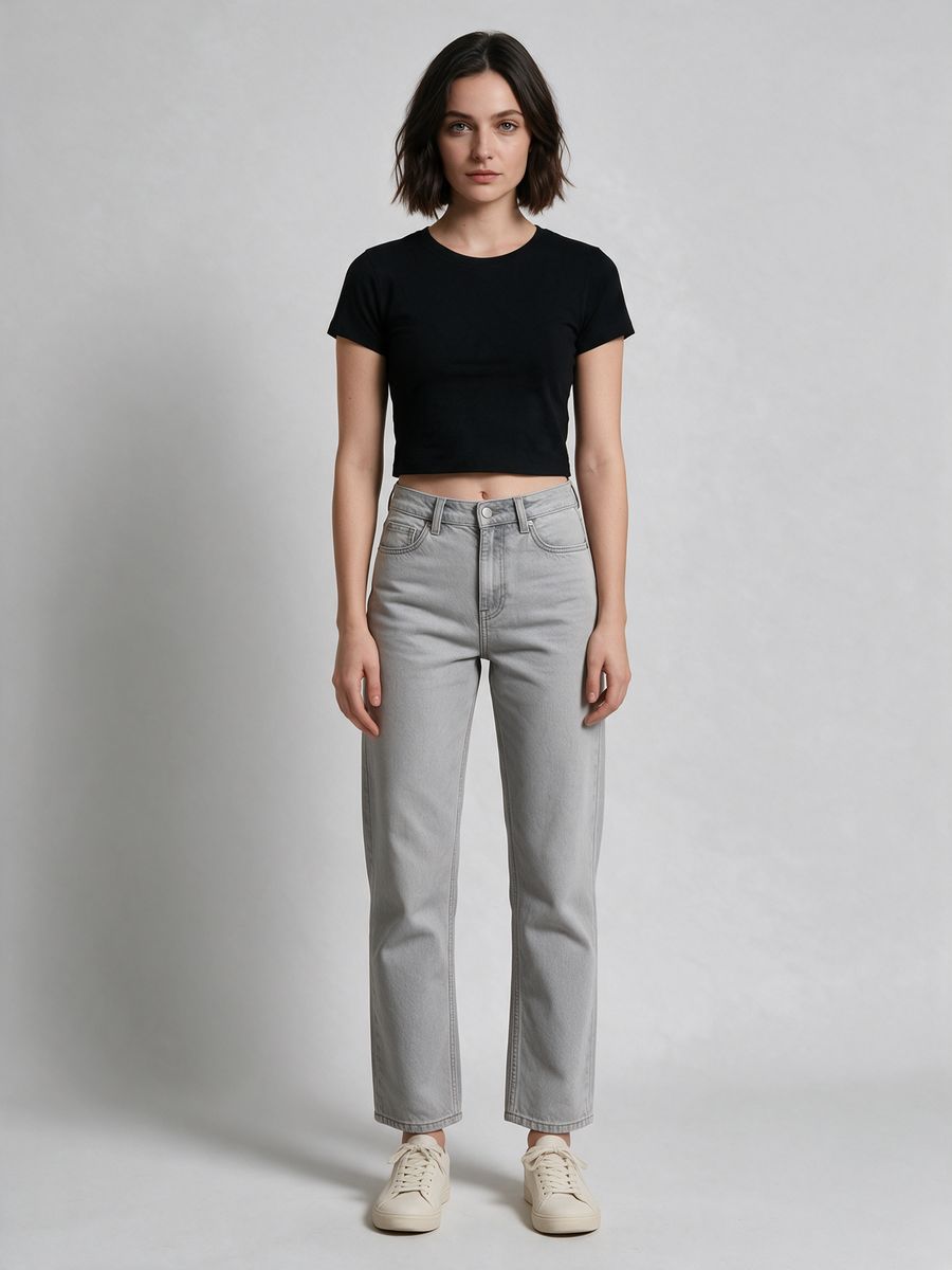 Women's Plain Black Half Sleeve Crop Top - alternate view 6