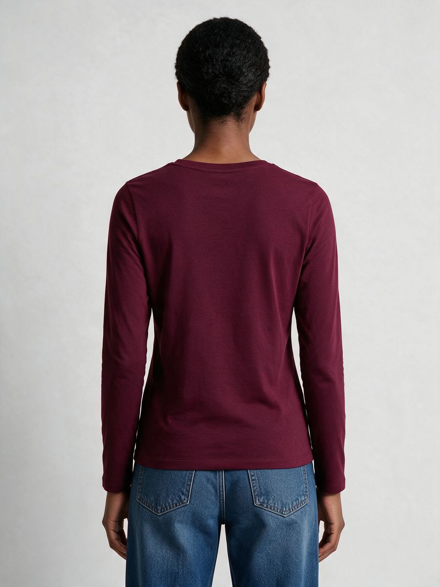 Women's Plain Maroon Full Sleeve Round Neck T-Shirt - alternate view 2