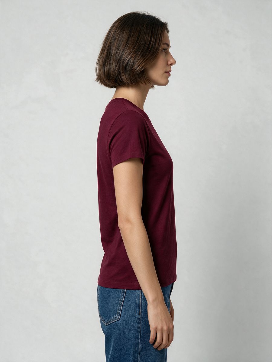 Women's Plain Maroon Half Sleeve Round Neck T-Shirt - alternate view 3