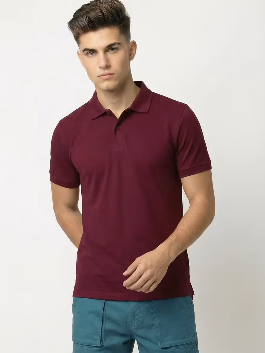 Men's Plain Maroon Half Sleeve Polo T-Shirt