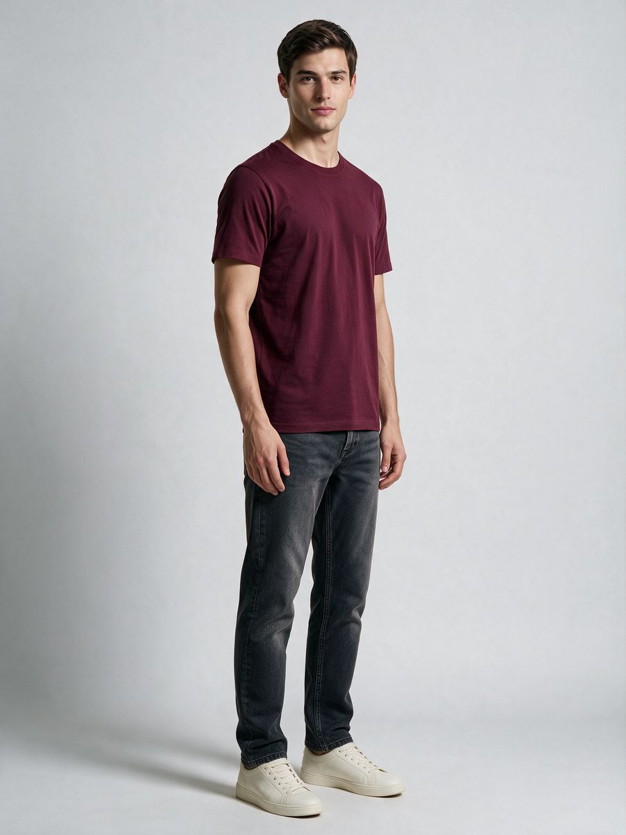 Men's Plain Maroon Half Sleeve Round Neck T-Shirt - alternate view 4