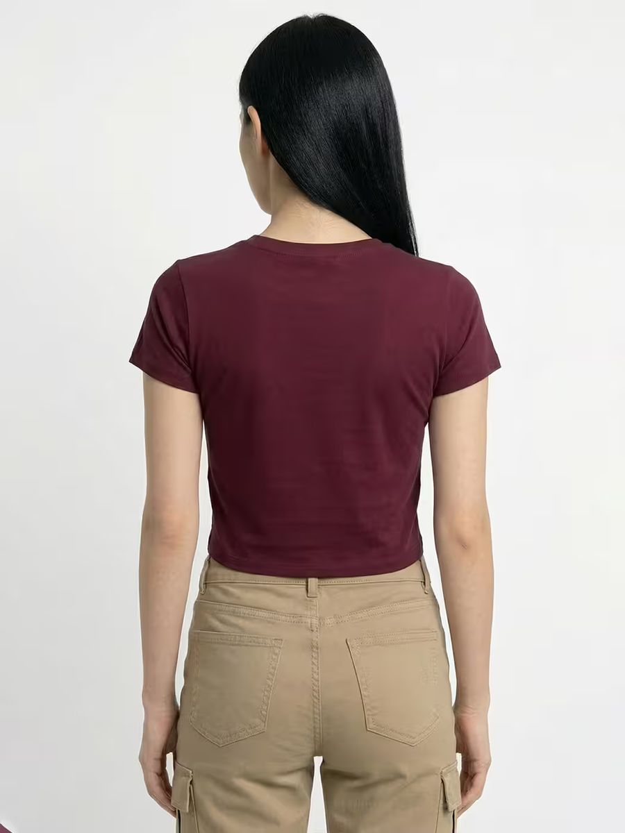Women's Plain Maroon Half Sleeve Crop Top 2