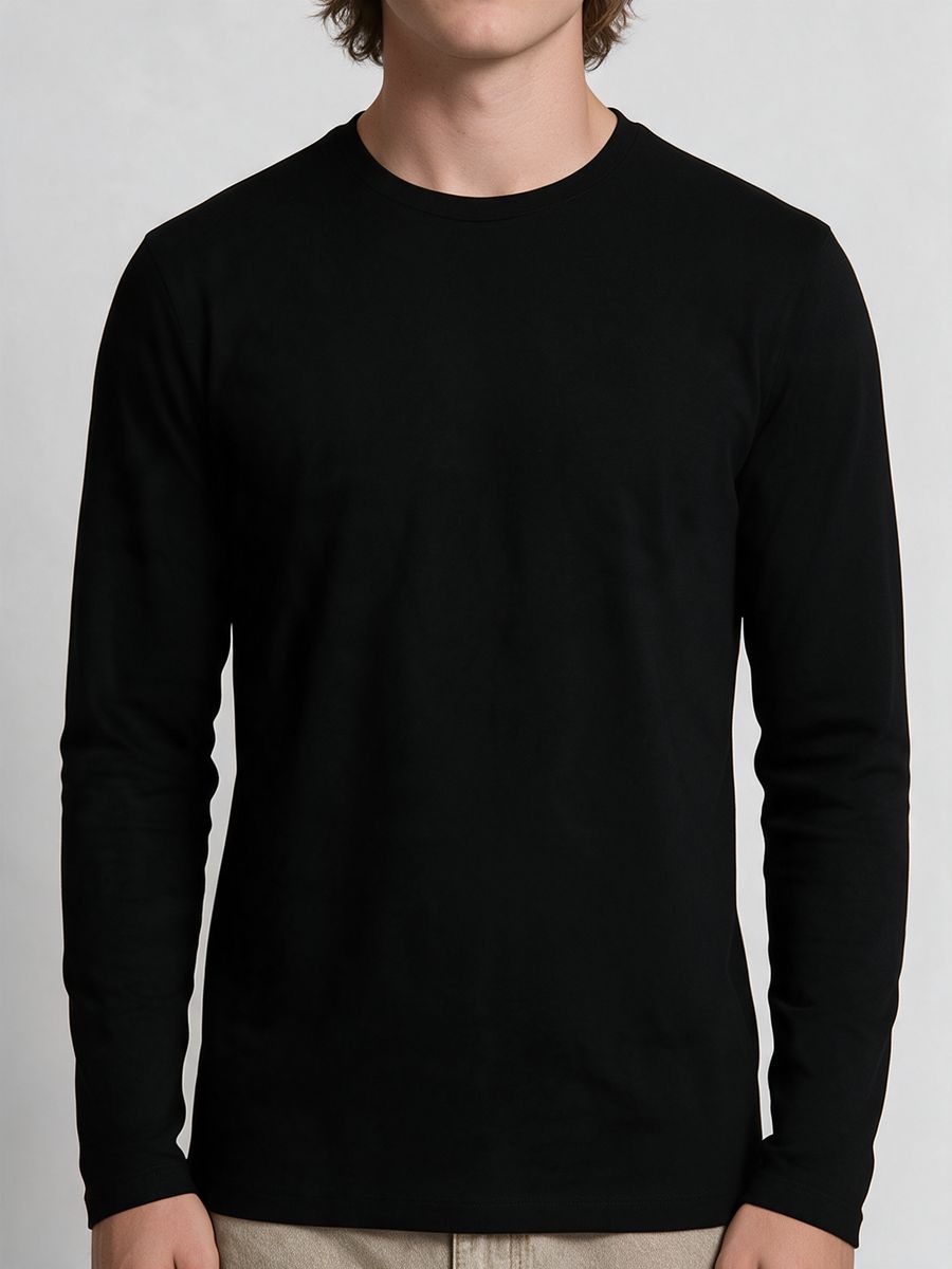 Men's Plain Black Full Sleeve Round Neck T-Shirt - alternate view 5