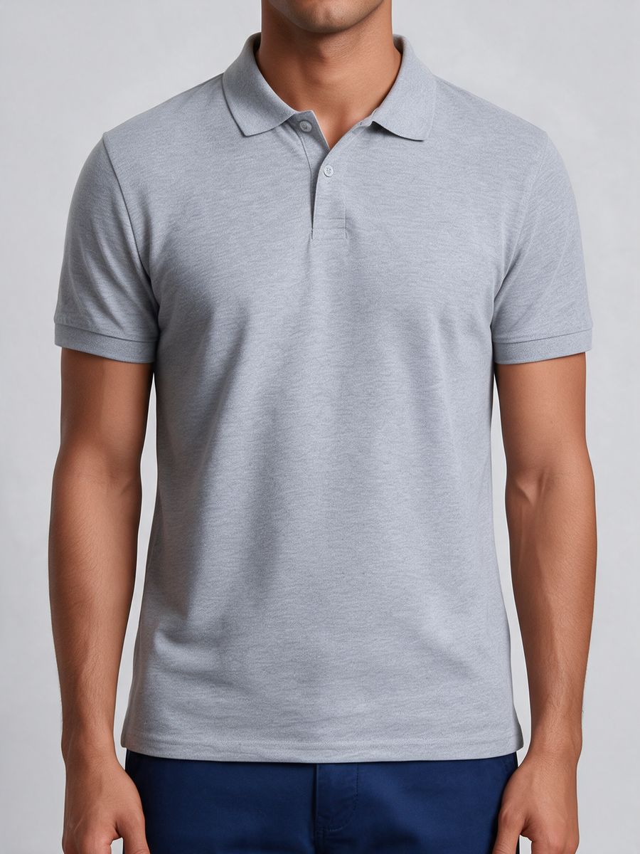 Men's Plain Grey Melange Half Sleeve Polo T-Shirt - alternate view 5