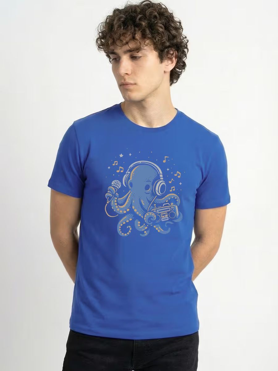 Music Octopus Graphic T-Shirt For Men - Half Sleeve