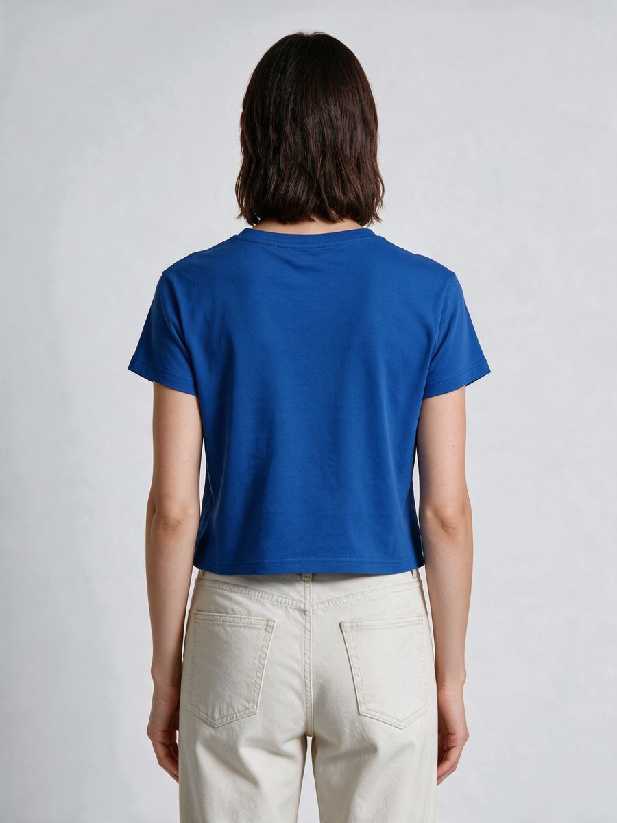 Women's Plain Royal Blue Half Sleeve Crop Top - alternate view 2