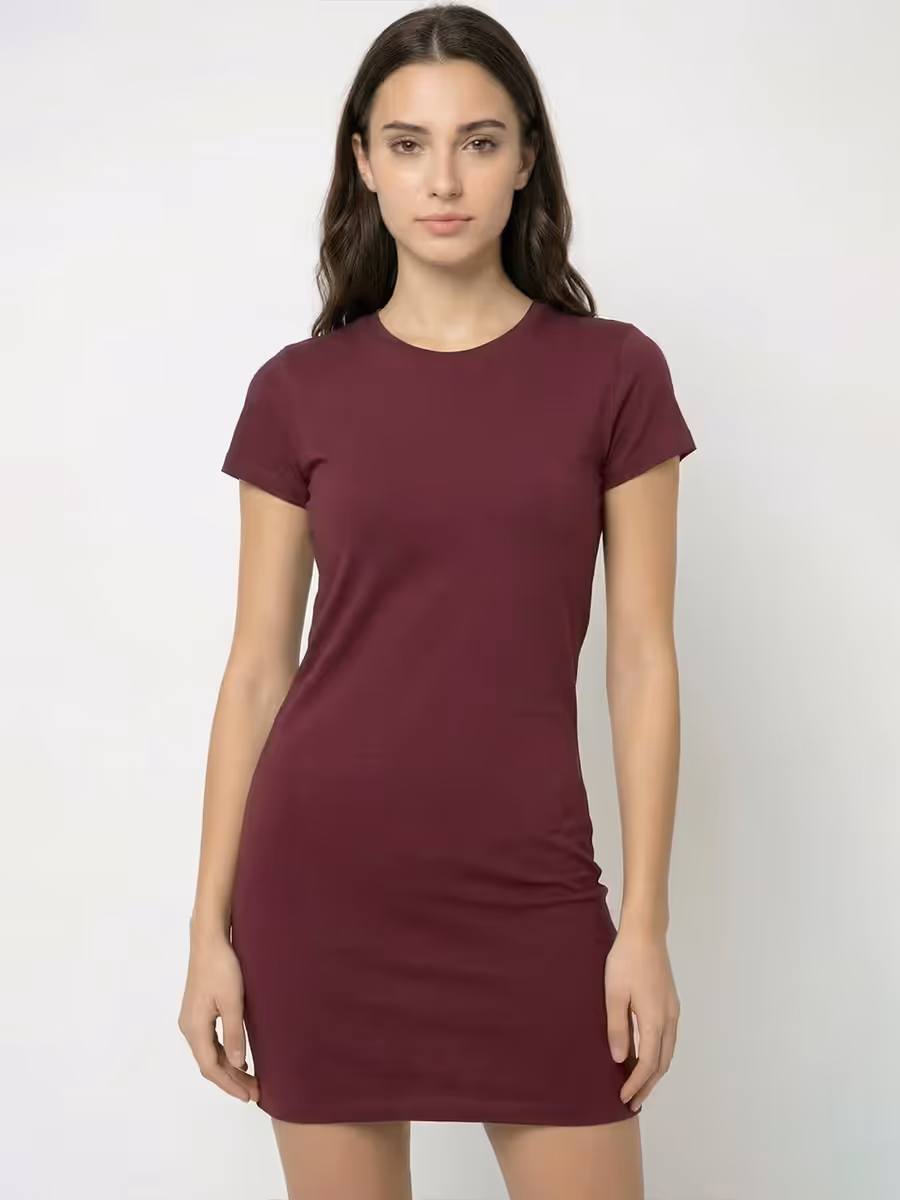 Women's Plain Maroon Half Sleeve T-Shirt Dress